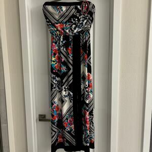 NWT Paper Doll Vibrant Floral Strapless Midi Dress Size Medium